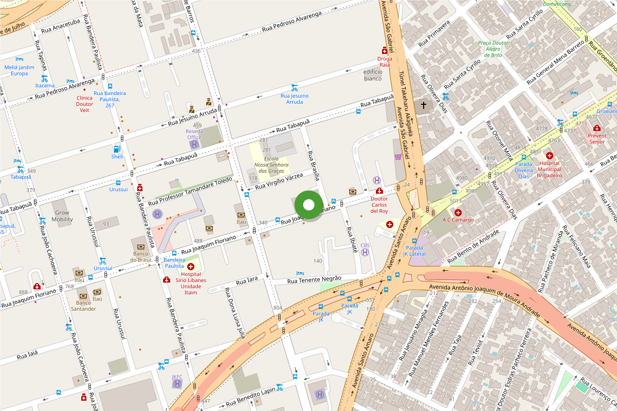 Mapa do Itaim Bibi com a localização do consultório marcada